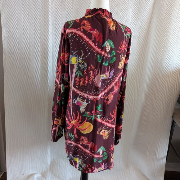 Lez a Lez Boho Burgundy Unicorn Zebra Print Dress Large - Picture 7 of 13